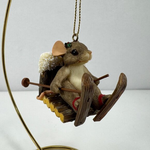 Fitz and Floyd Charming Tails Christmas Ornament Mouse Skiing Slopes Ski Lift - Picture 1 of 9